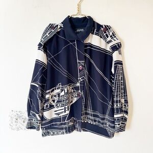 Vintage Linda Allard for Ellen Tracy Navy Nautical Silk Blouse Jacket S Petite